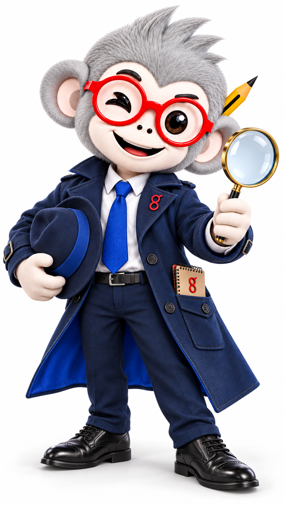 Geeky détective, une loupe à la main.